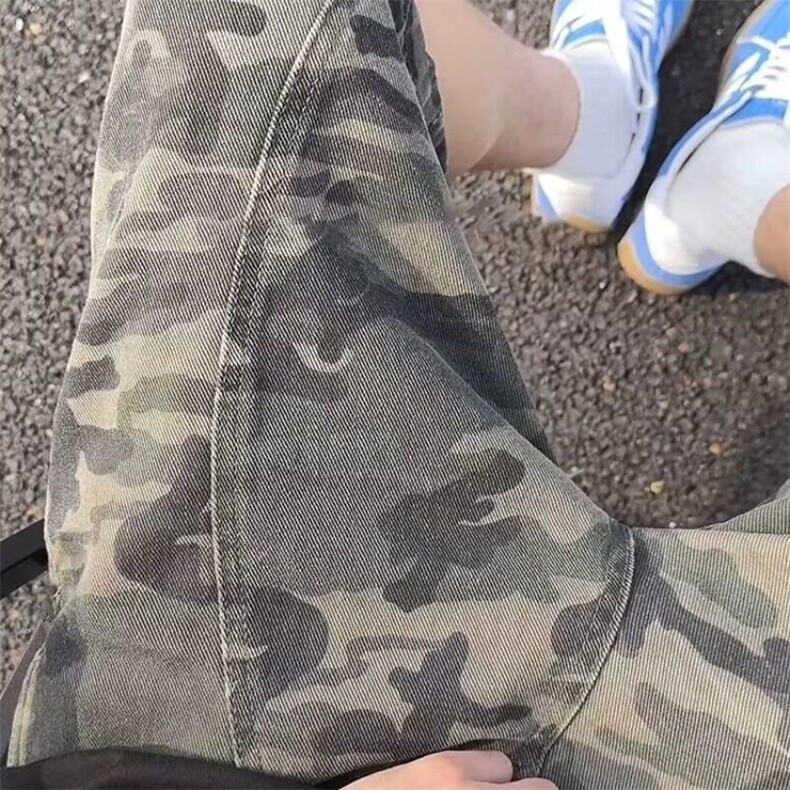 美式复古迷彩短裤男款夏季宽松直筒工装裤子潮牌宽松直筒五分中裤,男装牛仔裤,星座506A
