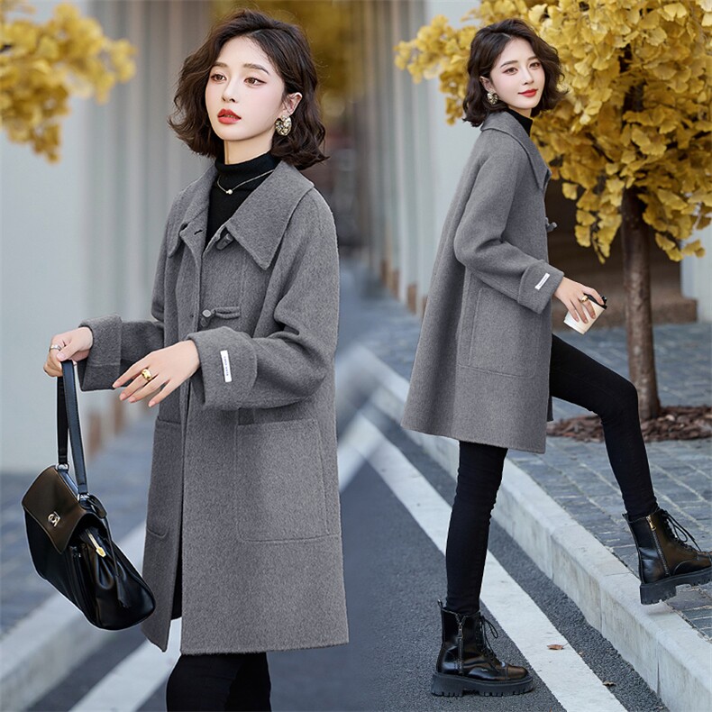2025冬季时尚简约通勤羊毛外套显高显瘦韩版双面羊毛呢纯色大衣，女装双面呢大衣，琦鑫阁（原依鑫阁）