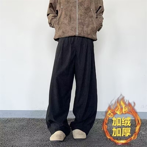 加绒加厚灯芯绒休闲裤男韩版潮流坠感阔腿拖地长裤K0871-P48图片