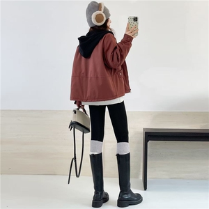 冬季加绒派克服棉衣女2025新款小个子针织连帽休闲工装棉衣外套图片