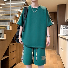 刺绣拼接休闲运动套装男夏季T恤一套短裤两件套A266-TZ9907-P47，男装牛仔裤，电商A266