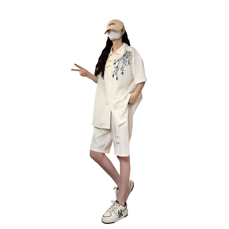 量大优供视频新风刺绣花冰丝短裤短袖套装衬衫男CP55-特p61,男装衬衫,电商B371