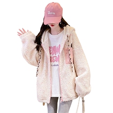 CC081-P130小熊彩点羊羔绒棉服新款冬季时尚加厚可爱连帽外套宽松，男装棉衣，星座911-3