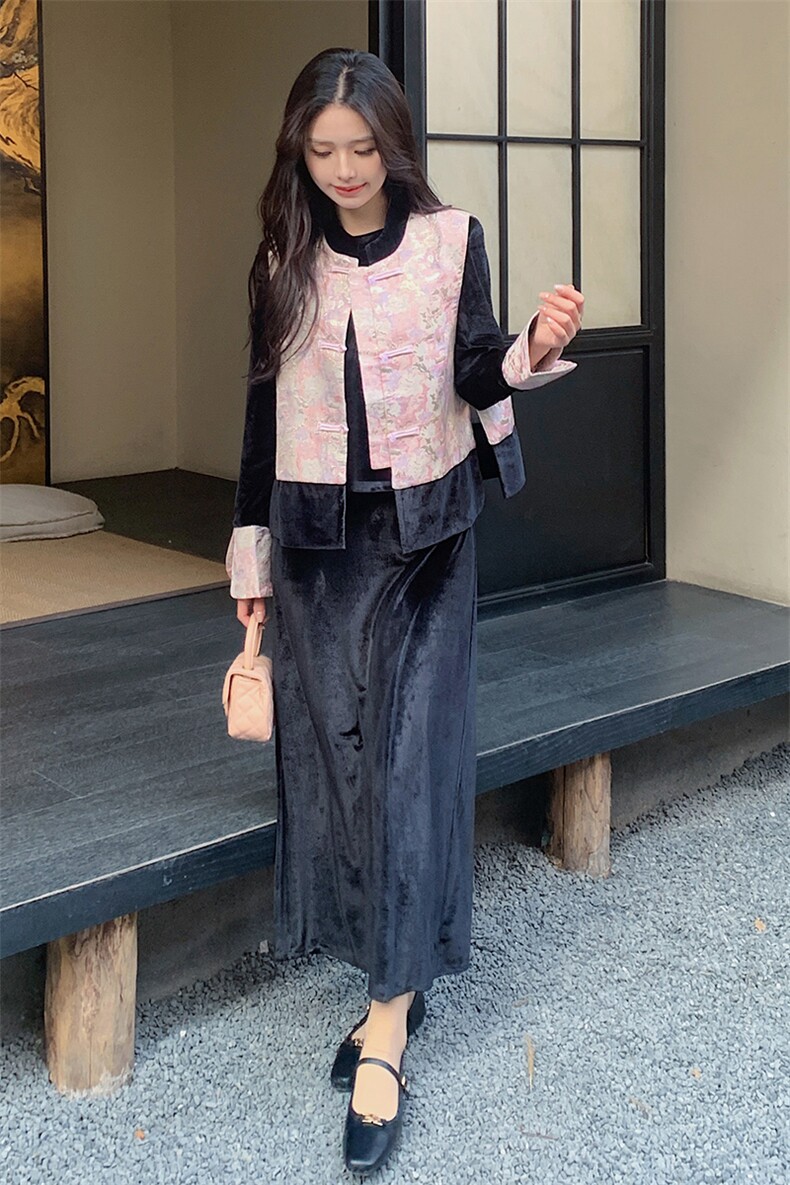 26春季现货数据好新中式天丝绒三件套2C032302P145K198,女装套装/套裙,2C032