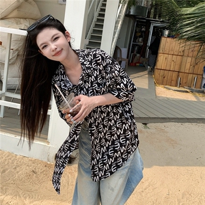 EQ402 夏威夷风同色系夏季情侣装衬衫短袖男女夏季沙滩旅游 P40图片