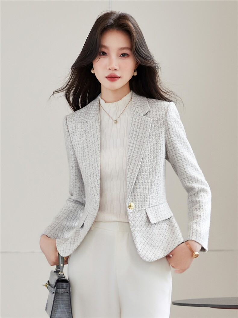 《档口现货》2026秋上新气质华夫格子通勤收腰西装小外套女,女装西装,苗苗
