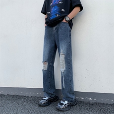 街头破洞设计感小众牛仔裤男女ins潮牌高街宽松直筒裤子80344-p45，男装牛仔裤，星座1008-2