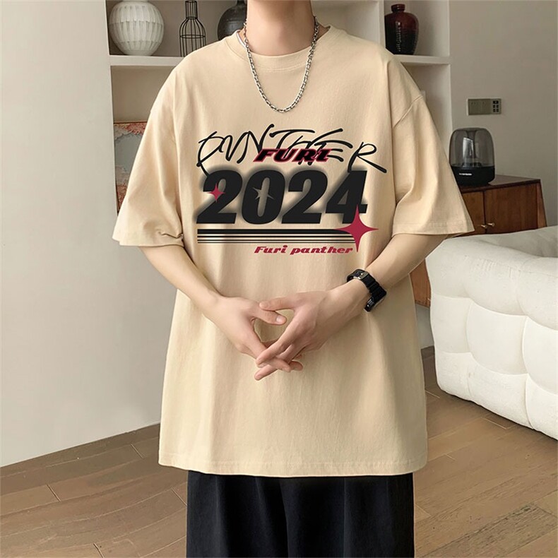 新款夏季男装纯棉短袖T恤落肩款印花时尚休闲宽松上衣,男装T恤,星座1013