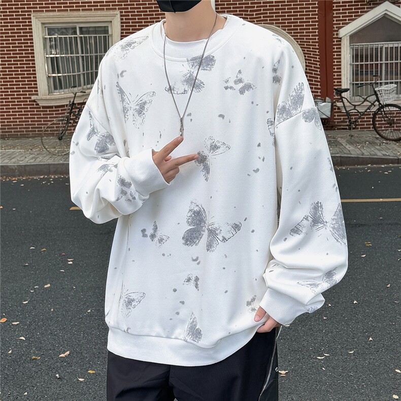 WY5065/P35秋装新款设计感印花圆领卫衣男外套大码重磅长袖上衣,男装卫衣,电商A141