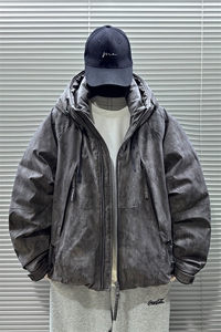 2025新标90白鸭绒纹理印花加厚派克男连帽羽绒服外套356-P360图片