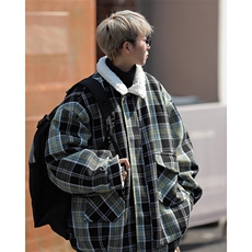 F18-P852024冬季新款羊羔毛棉服男美式复古小香风格子棉衣外套，男装夹克，星座512-6