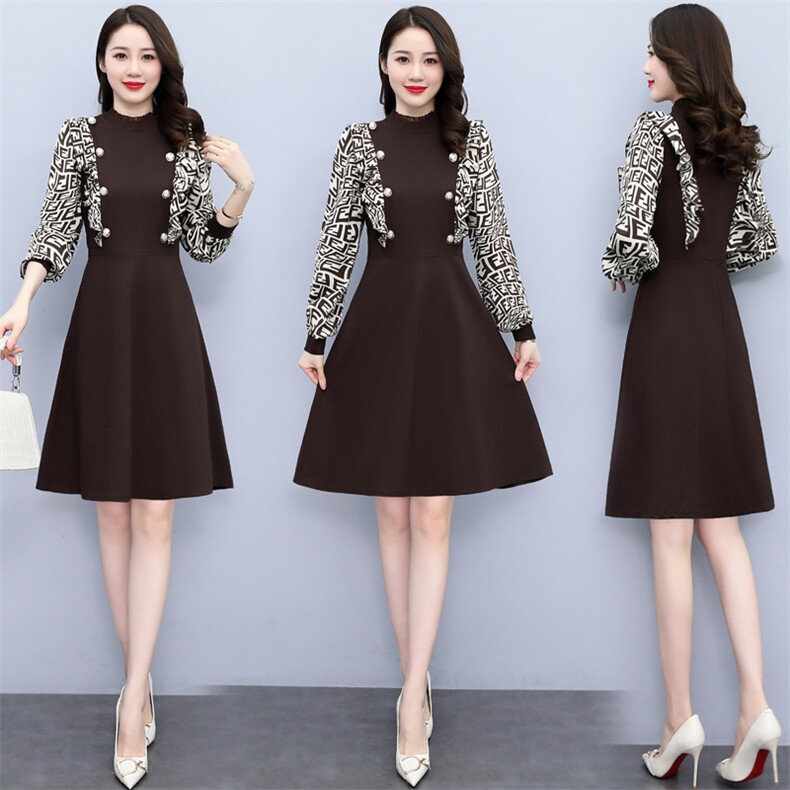 法式气质连衣裙女2022秋季新款时尚洋气减龄收腰显瘦高级感a字裙，女装连衣裙，韩美纤衣