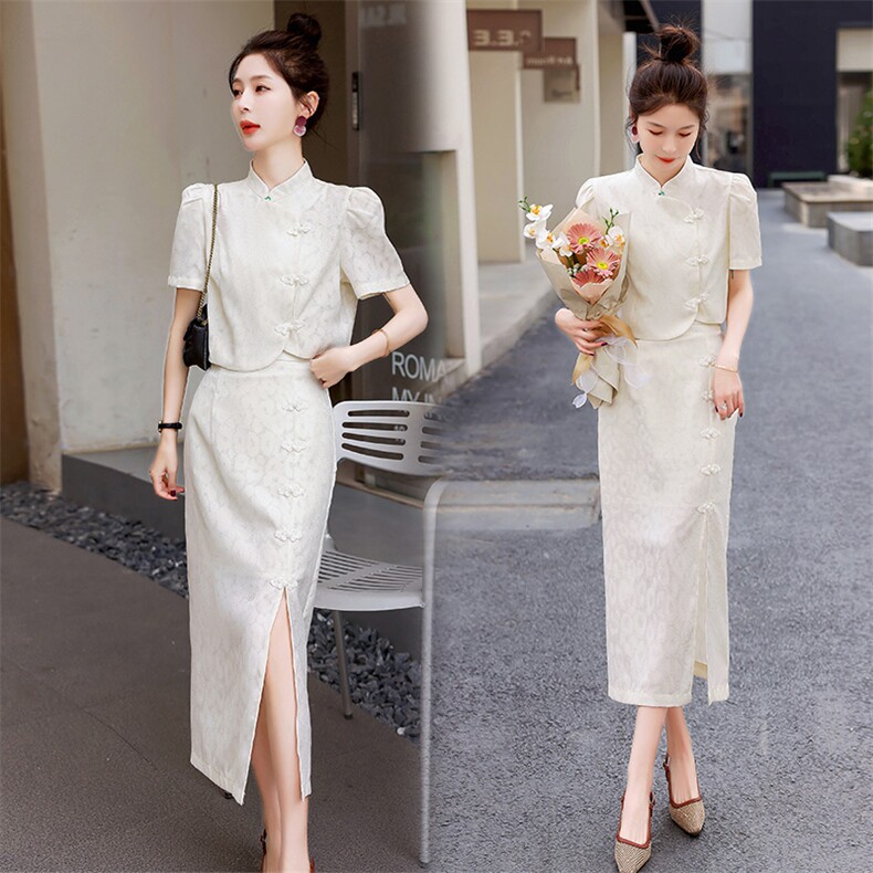 优雅气质旗袍套装夏季新款时尚修身显瘦两件套，女装套装/套裙，韩宇舍