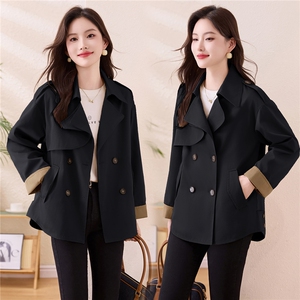 现货春秋双排扣洋气休闲通勤风衣纯色气质外套减龄大码女式风衣图片