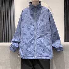 港风模特 秋季笑脸印花两面穿多口袋男士夹克外套 JK80 P85限118图片