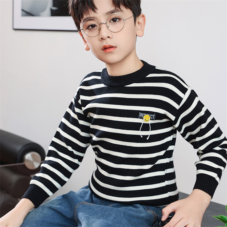 新款儿童长袖针织衫秋冬季加厚保暖条纹毛衣，童装儿童针织衫，暖姿羊绒童装店