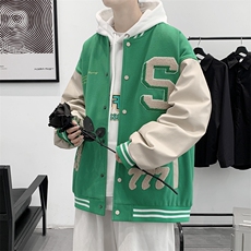 美式棒球服男秋刺绣毛呢皮袖夹克青少年港风ins潮外套JK01-P100，男装夹克，星座308B-2