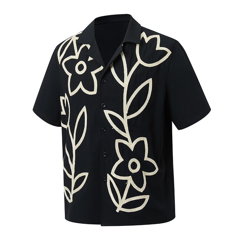 春夏休闲百搭绳绣花式工艺短袖衬衫XZ402-2-CS91批55（S-XL），男装T恤，星座402-2