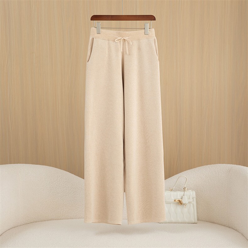 新款高腰显瘦羊毛阔腿裤女秋冬季加厚保暖宽松直筒休闲长裤，女装休闲裤，斯尔特羊绒