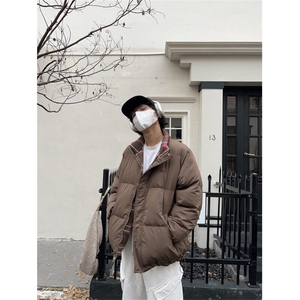 冬季日系格纹双面穿棉服外套美拉德小众设计保暖格子面包服棉衣男图片
