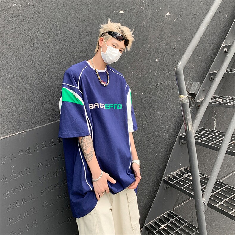 复古撞色短袖T恤美式机能学院风宽松休闲青少年圆领体恤P066-p38,男装T恤,星座1008
