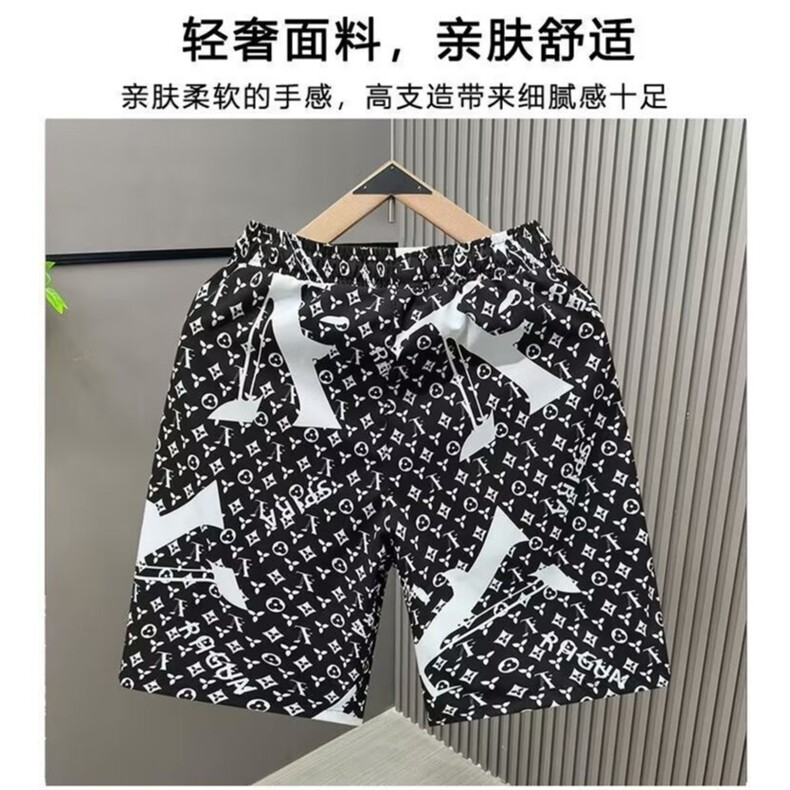 夏季男士五分裤潮流高端字母短裤印花运动宽松休闲薄款老花沙滩裤,男装休闲裤,电商B212（原钱塘6029）