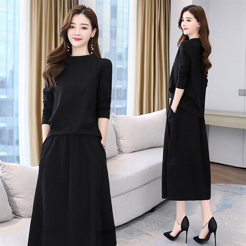 气质长袖连衣裙两件套2026春秋新款大码女装宽松显瘦套装裙潮，女装套装/套裙，关键词