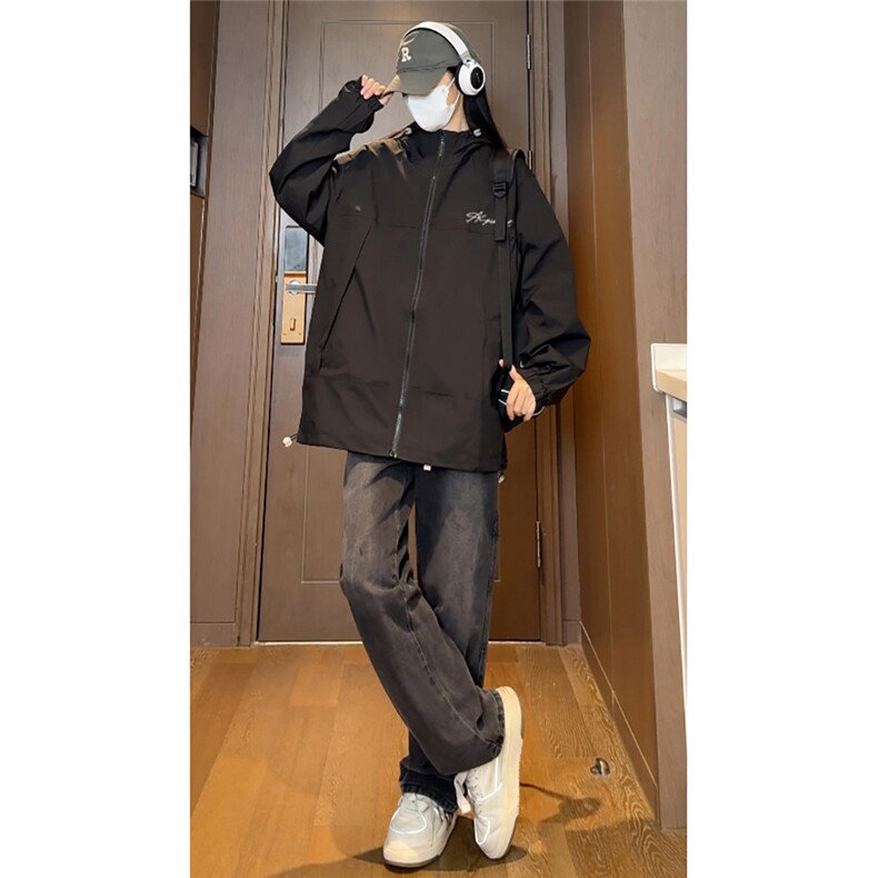 特批港风中性宽松时尚印花连帽防水冲锋衣夹克F389P65控98,男装夹克,电商A247