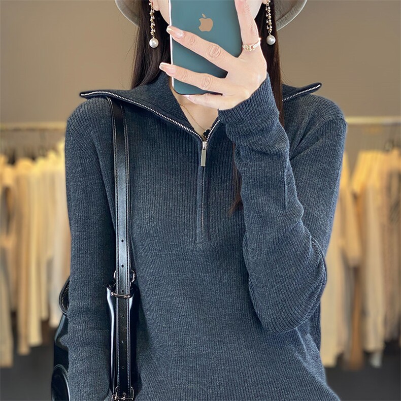 时尚百搭半高领长袖毛衣女修身显瘦针织衫,针织衫/毛衣,琳华羊绒