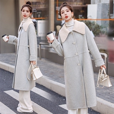宽松时尚显瘦手工双面呢羊毛大衣过膝版中长款高端外套领子可拆卸，女装双面呢大衣，韩蜜菓