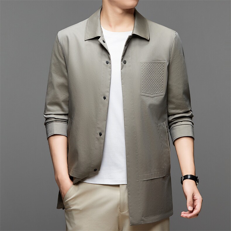 YLBL33755春秋新款男士中长款风衣翻领外套简约通勤商务男装，男装风衣，电商B360