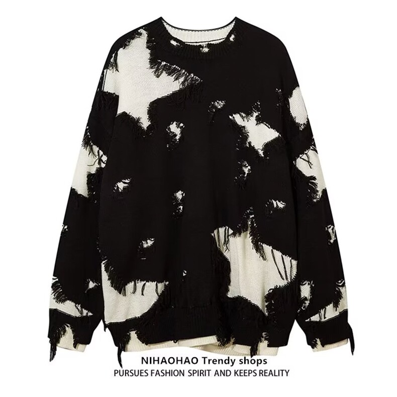 1506-1/M23091/P50冬加厚毛衣男韩版潮流宽松星星毛边针织衫线衣图片