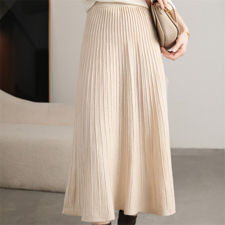 羊毛打底半身裙2024秋冬新款高腰宽松百搭长款A字裙女伞裙，女装半身裙，唯若美羊绒