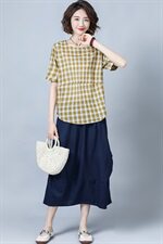 2025年夏季休闲格子潮流舒适时尚蕾丝衫/雪纺衫短袖圆领优雅，女装蕾丝衫/雪纺衫，风姿绰