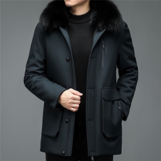 中年爸爸装派克羽绒服新款冬季保暖加厚男士狐狸毛领外套男装，男装羽绒服，电商B212（原钱塘6029）