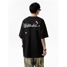 1506/QF5180/P33手写花卉刺绣短袖T恤男女款美式宽松防晒t，男装防晒衣，星座1506