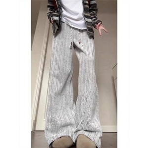 美式条纹裤子男女秋季慵懒风微喇卫裤垂感阔腿休闲长裤LM9955-P40图片