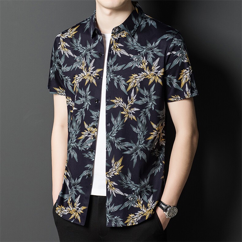 花色衬衫夏季新款短袖上衣男士时尚休闲爸爸翻领薄款衬衫男P64,男装衬衫,钱塘6003A(原)4033A