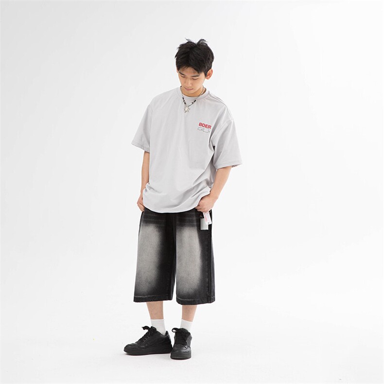 南夏乔装2025夏季新款日系高街印花圆领短袖复古中性休闲宽松T恤,男装T恤,电商S006（B521）