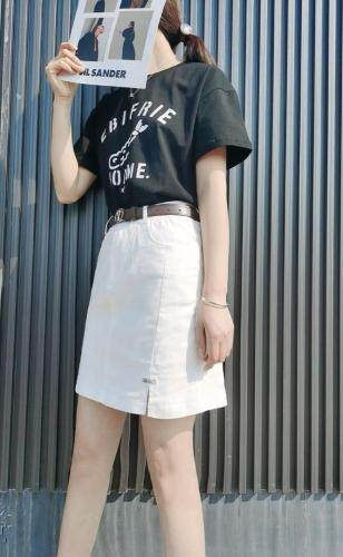 侧开叉带弹力小短裙S一XL，女装，简 影