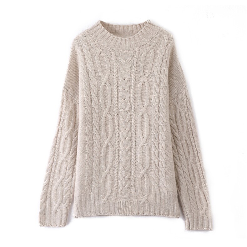 2025年秋季新款百搭女士绞花长袖半高领羊绒衫，女装羊绒衫，仙姿羊绒