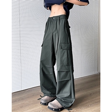 特批P45无差价秋季褶皱飘带多口袋拖地工装裤男宽松休闲裤K5764，男装工装外套，电商A001