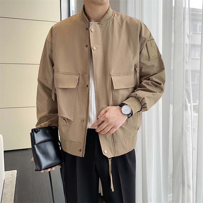 社会小伙秋季新款工装休闲轻熟风夹克时尚棒球领外套男 JK123-P95图片