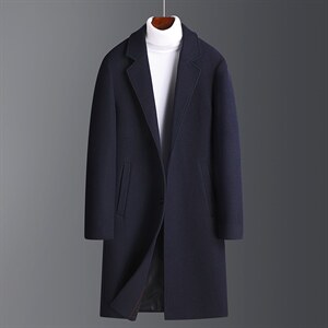 GDN2218冬季男士翻领羊毛呢子大衣中长款毛呢加厚风衣外套P195，男装毛呢大衣，电商B360