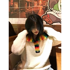 美式慵懒风彩虹高领毛衣男女秋冬季情侣白色针织衫外套MY3666-p60，男装针织衫/毛衣，星座1008