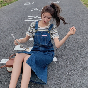 牛仔背带裙套装女2023年夏季新款设计小众小个子连衣裙两件套女图片