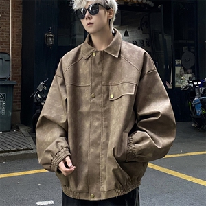 美式复古皮衣外套男春秋季潮牌痞帅宽松PU皮夹克 J2516 P95 控128图片