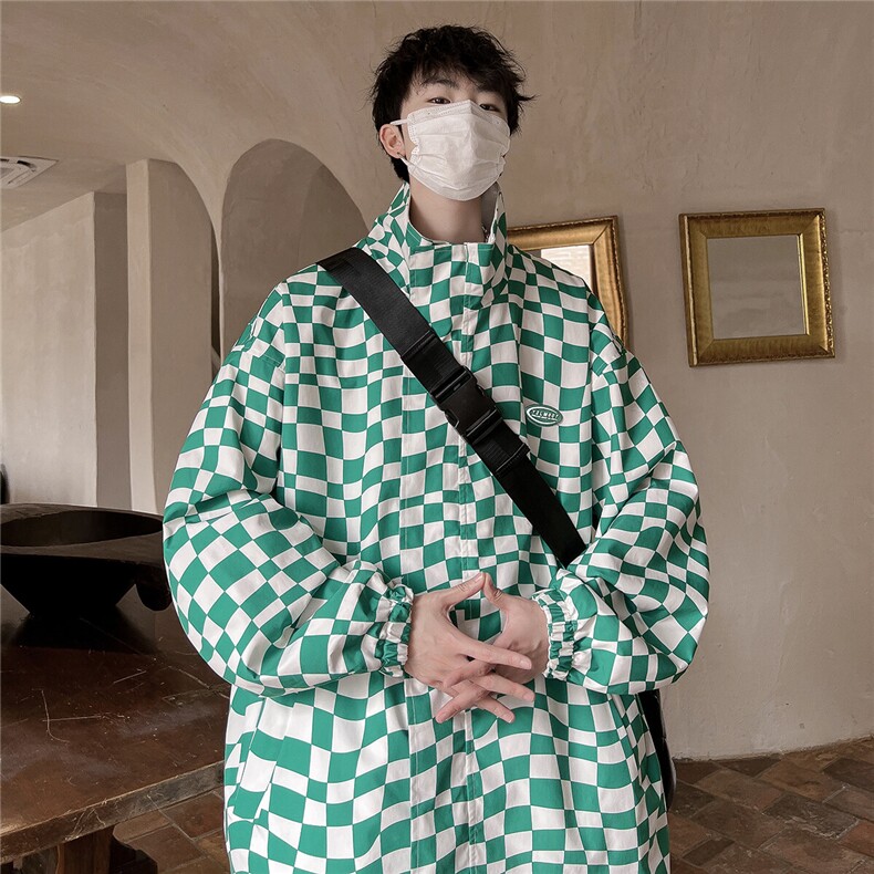 1港风两面穿夹克男大码格子PU皮鳄鱼纹皮衣男外套JK8753P110控149，男装夹克，星座226-2