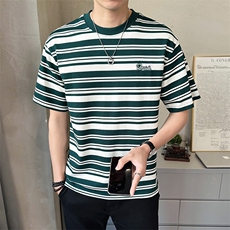 短袖t恤男21025新款夏季圆领条纹冰感透气打底衫C317-8073-P55，男装T恤，电商C317