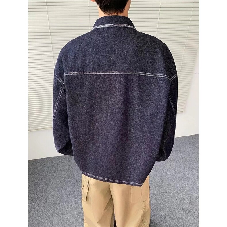 重磅美式春秋季复古宽松明线牛仔夹克外套男女款ins潮牌工装上衣,男装工装外套,星座601-1